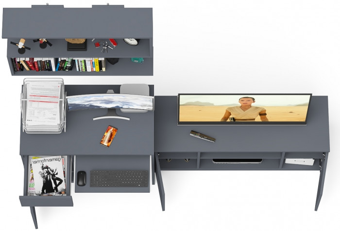 Мори Стол компьютерный МС-1 левый + Тумба МТВ1200.1 + Полка 900, цвет графит, ШхГхВ 210,4х50х209,6 см., НЕ универсальная сборка