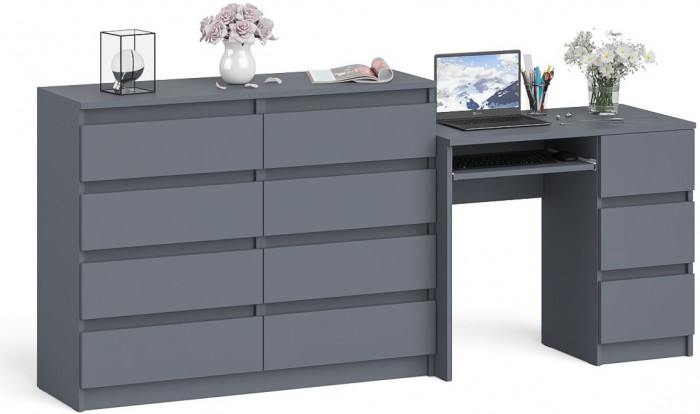 Мори Стол компьютерный МС-6 правый + Комод МК1200.8, цвет графит, ШхГхВ 210,4х50х94 см., выдвижные ящики справа, НЕ универсальная сборка