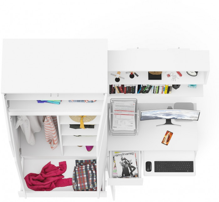 Мори компьютерный стол МС-1 левый + Шкаф МШ900.1 + Антресоль МА900.1 + Полка 900, белый