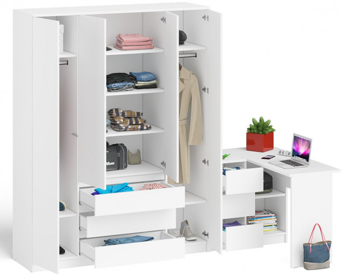 Мори компьютерный стол МС-16 левый + Шкаф МШ1600.1, белый