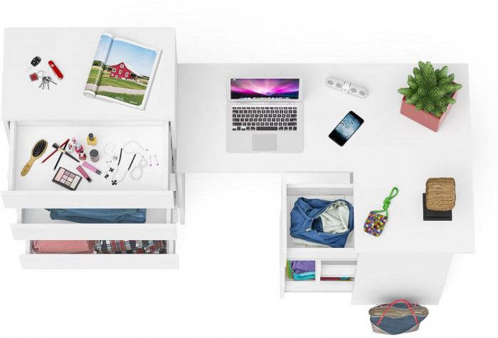 Мори компьютерный стол МС-16 правый + Комод МК700.5, белый