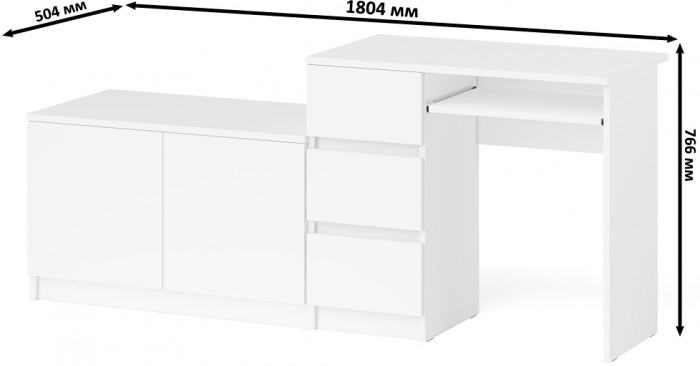 Мори компьютерный стол МС-6 левый + Тумба МА900.1, белый