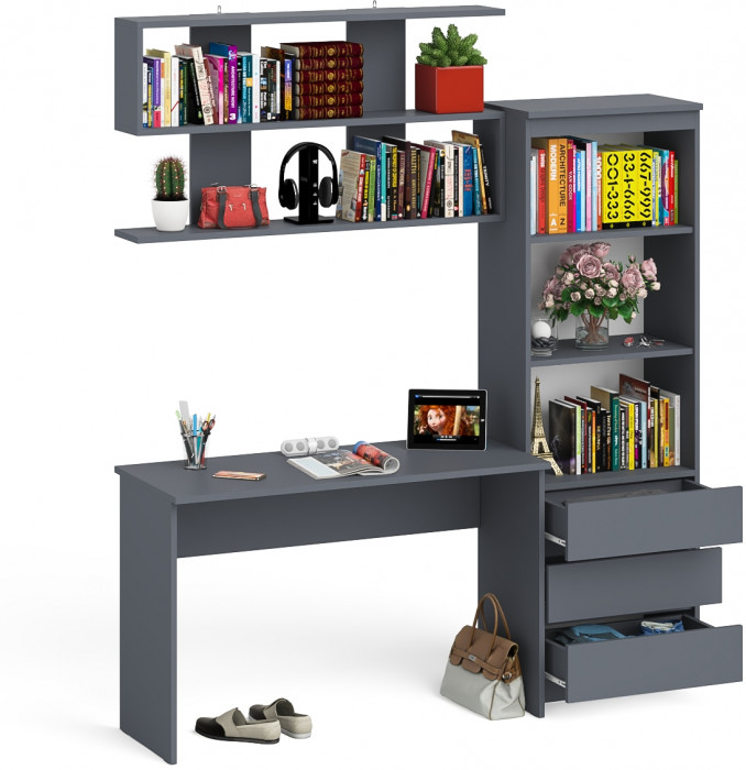 Мори письменный стол МСП1200.1 + Стеллаж МСТ600.3 + Полка 1200, графит