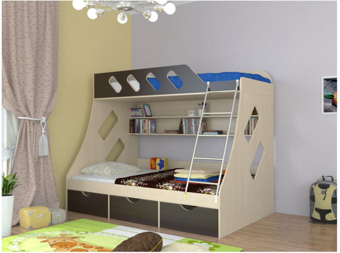 Дельта-20.01 Детская двухъярусная кровать с лестницей (Мультицвет, Дуб молочный)