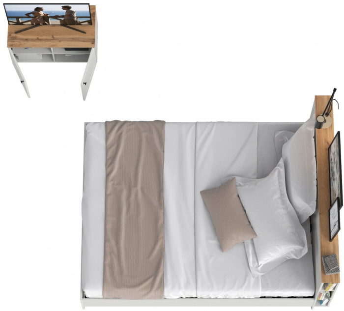 Остин 11.53 Кровать + ортопед + 13.257 Тумба, белый шагрень/дуб крафт золотой