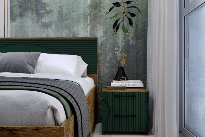 Кровать KING-SIZE 180х200 "Монтале" с ПМ - Дуб канзас/Зеленый матовый