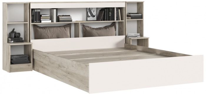 Кровать Басямиф 1,6м с надстройкой, Крафт серый/Кашемир