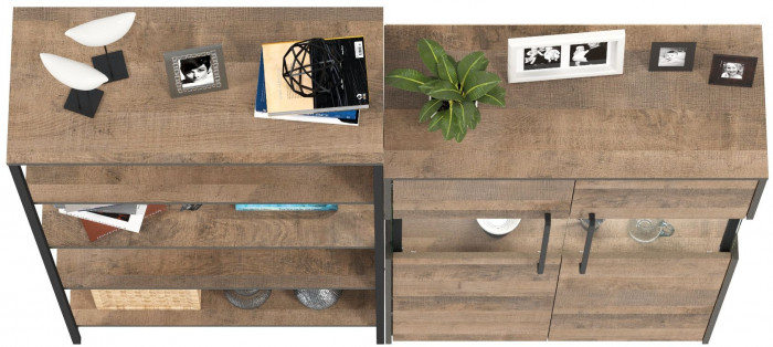 Трувор 13.151.01 Стеллаж + 13.306 Комод с витриной, дуб гранж песочный/интра