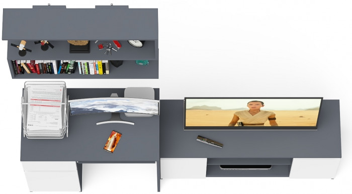 Мори Стол компьютерный МС-1 левый + Тумба МТВ1200.1 + Полка 900, цвет графит/белый, ШхГхВ 210,4х50х209,6 см., НЕ универсальная сборка