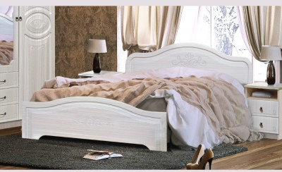 Кэт-6 бодега/сандал Кровать 160 низкий щиток под ортопедическое основание (Бодега белая / Сандал)