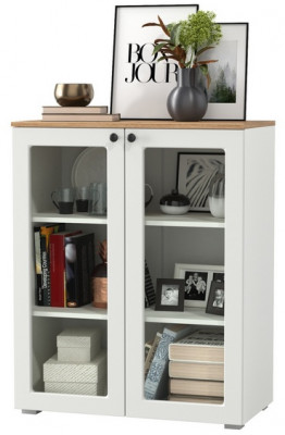 Остин 16.394.01 Шкаф-витрина(тумба), белый шагрень/дуб крафт золотой