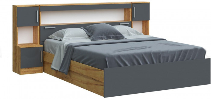 Басямиф Кровать с надстройкой 160 дуб крафт/графит (Дуб крафт/ Графит)