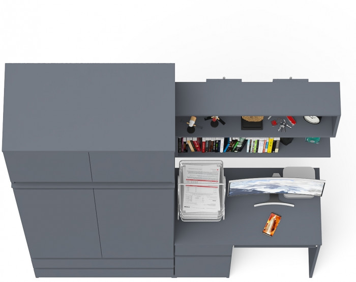 Мори компьютерный стол МС-1 левый + Шкаф МШ900.1 + Антресоль МА900.1 + Полка 900, графит