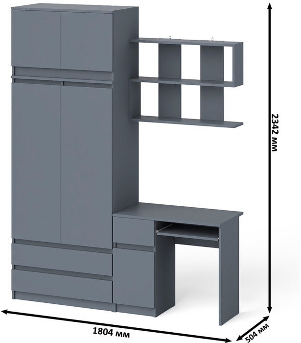 Мори компьютерный стол МС-1 левый + Шкаф МШ900.1 + Антресоль МА900.1 + Полка 900, графит