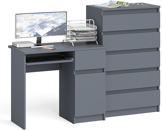 Мори компьютерный стол МС-1 правый + Комод МК700.5, графит