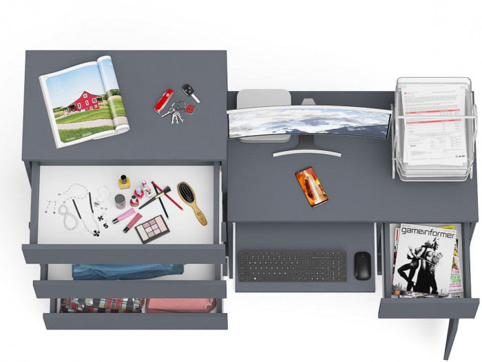 Мори компьютерный стол МС-1 правый + Комод МК700.5, графит