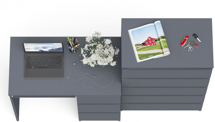 Мори компьютерный стол МС-6 правый + Комод МК700.5, графит