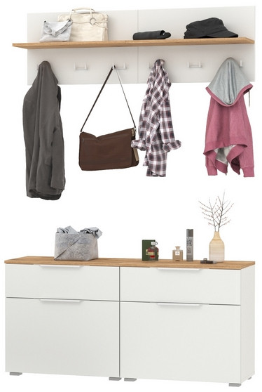 Октава Прихожая 03, белый шагрень/дуб крафт золотой/фасады МДФ белый шагрень