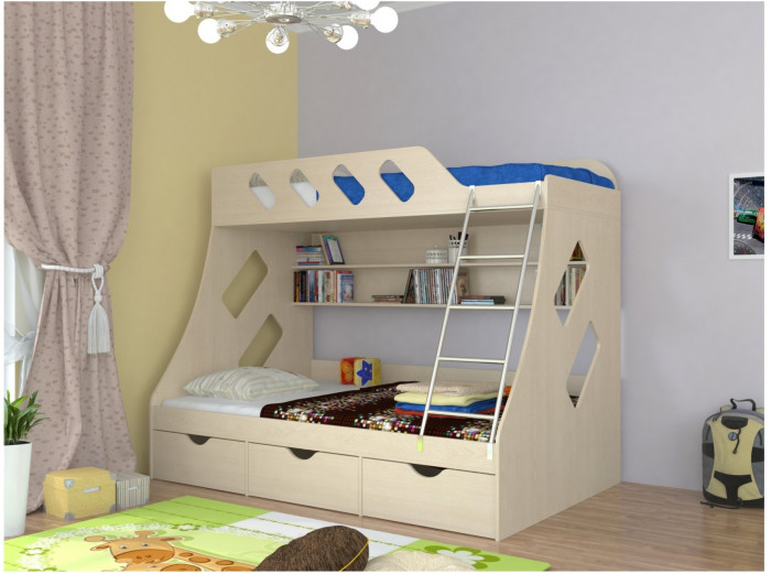 Дельта-20.01 Детская двухъярусная кровать с лестницей (Мультицвет, Белый)