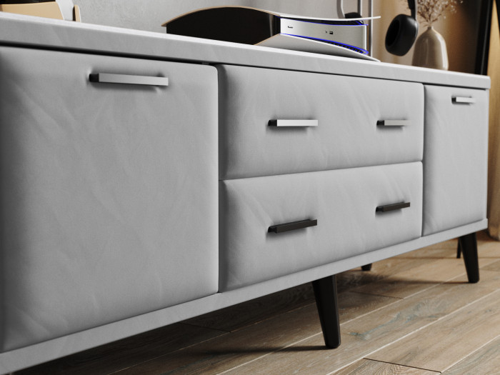 Тумба ТВ интерьерная 1,6 Пай светло-серый/мдф холст белый