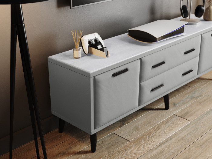 Тумба ТВ интерьерная 1,6 Пай светло-серый/мдф холст белый