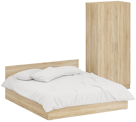 Кровать 1800 + Шкаф 2-х створчатый Стандарт, цвет дуб сонома, ШхГхВ 183,5х203,5х70 + 90х52х200 см., сп.м. 1800х2000 мм., без матраса, основание есть