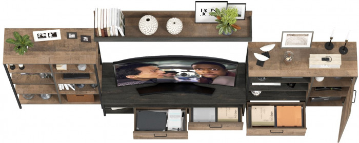 Трувор Гостиная 043, цвет дуб гранж песочный/интра, ШхГхВ 348,8х45,4х210 см., универсальная сборка