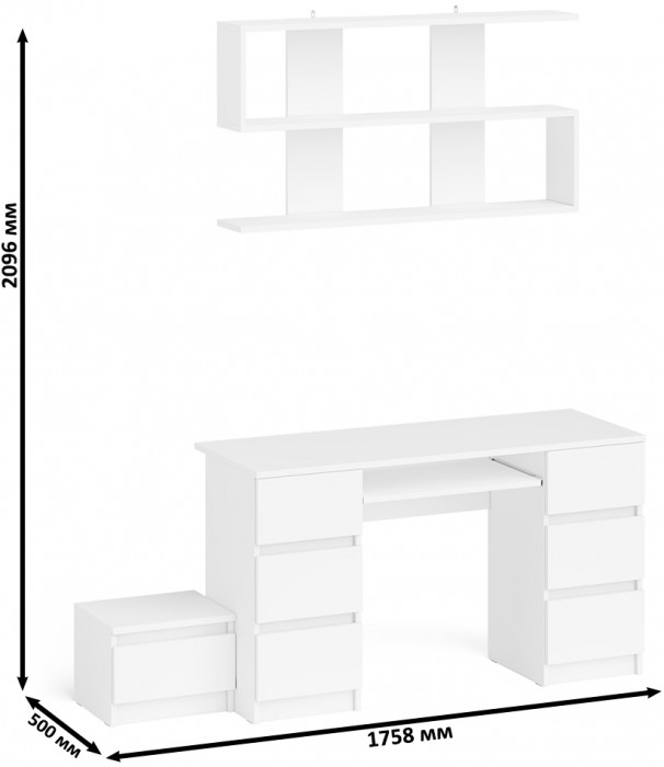 Мори компьютерный стол МС-2 + Тумба ТМП400.1 + Полка 1200, белый