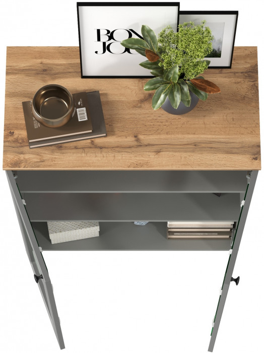 Остин 16.394.01 Шкаф-витрина(тумба), серый графит/дуб крафт золотой