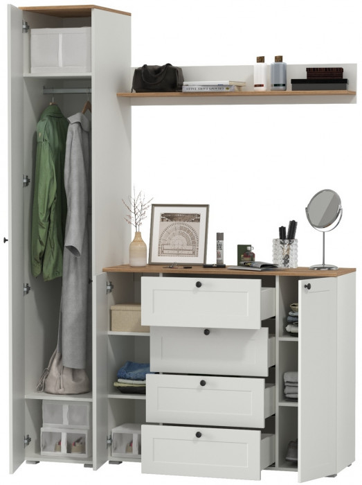 Остин Прихожая 63, белый шагрень/дуб крафт золотой