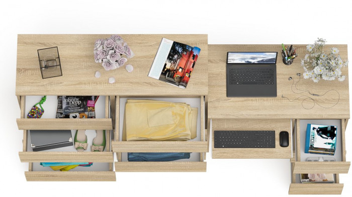 Мори Стол компьютерный МС-6 правый + Комод МК1200.8, цвет дуб сонома, ШхГхВ 210,4х50х94 см., выдвижные ящики справа, НЕ универсальная сборка