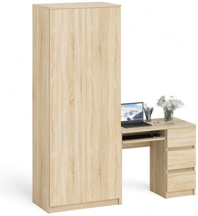 Мори Стол компьютерный МС-6 правый + Шкаф МШ800.1, цвет дуб сонома, ШхГхВ 170,4х50,4х209,6 см., выдвижные ящики справа, НЕ универсальная сборка