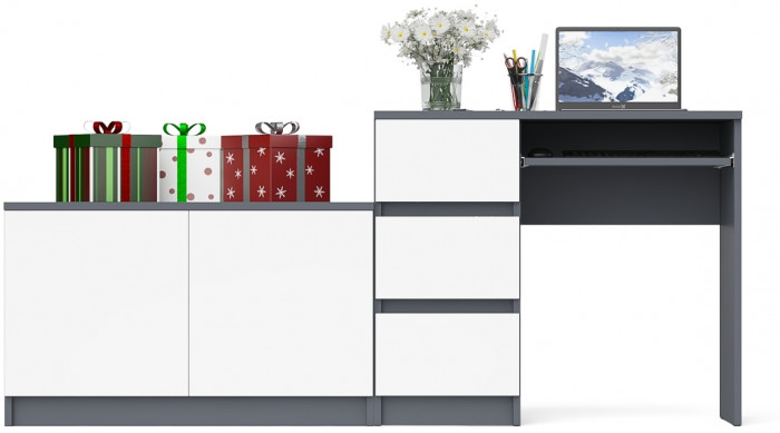 Мори компьютерный стол МС-6 левый + Тумба МА900.1, графит/белый