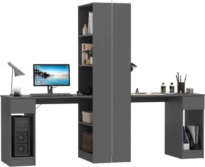 Лайт Шкаф комбинированный 10.01 + 10.01, цвет тёмно-серый, ШхГхВ 230,6х58,2х179 см., универсальная сборка(обязательно крепление к стене)