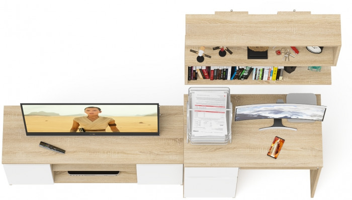 Мори Стол компьютерный МС-1 левый + Тумба МТВ1200.1 + Полка 900, цвет дуб сонома/белый, ШхГхВ 210,4х50х209,6 см., НЕ универсальная сборка