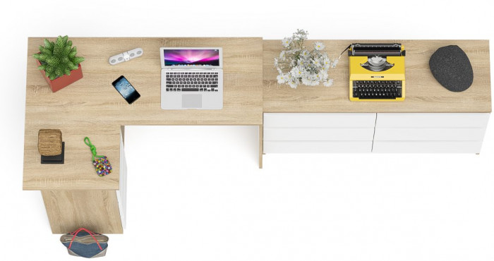 Мори Стол компьютерный МС-16 левый + Комод МК1200.6, цвет дуб сонома/белый, ШхГхВ 244,8х84,9х76,6 см., выдвижные ящики слев, НЕ универсальная сборкаа