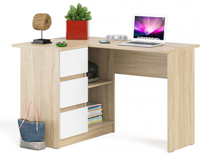 Мори Стол компьютерный МС-16 левый, цвет дуб сонома/белый, ШхГхВ 124,4х84,9х76,6 см., выдвижные ящики слева, НЕ универсальная сборка