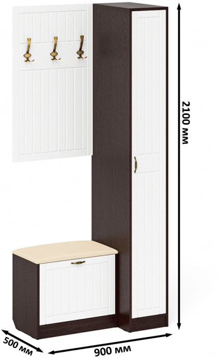 Прихожая П-6 Компоновка № 41, венге/фасады МДФ белое дерево фрезеровка прованс