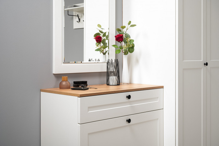 Остин 16.221 Комод + 16.121 Тумба для обуви + 16.121 Тумба для обуви, цвет белый шагрень/дуб крафт золотой, ШхГхВ 280х41,9х99,3 см., ун. сборка