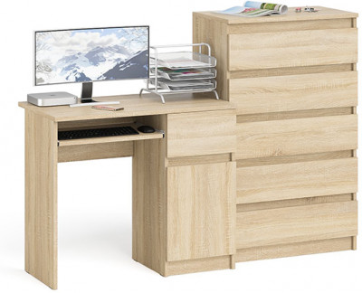 Мори компьютерный стол МС-1 правый + Комод МК700.5, дуб сонома