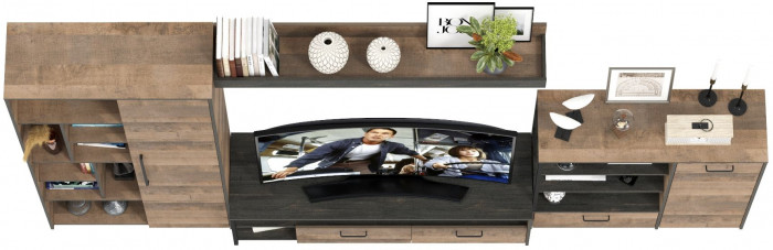 Трувор Гостиная 047, цвет дуб гранж песочный/интра, ШхГхВ 351,8х45,4х194,2 см., универсальная сборка