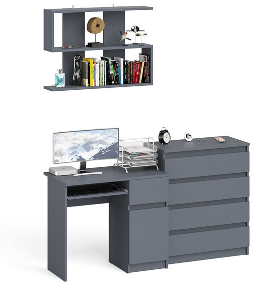 Мори компьютерный стол МС-1 правый + Комод МК800.4 + Полка 900, графит