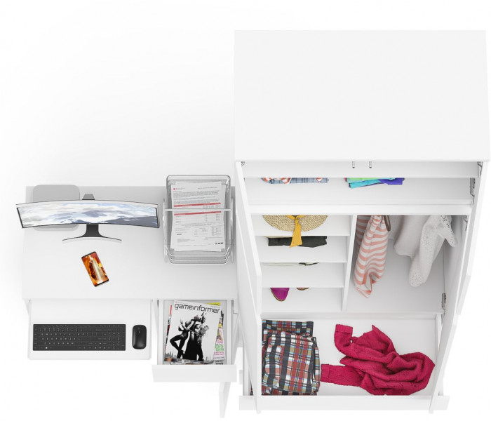 Мори компьютерный стол МС-1 правый + Шкаф МШ900.1 + Антресоль МА900.1, белый