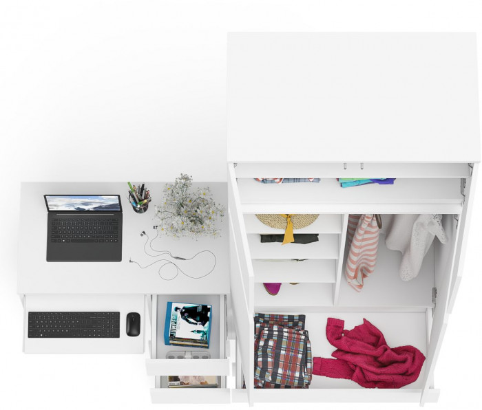 Мори Стол компьютерный МС-6 правый + Шкаф МШ900.1 + Антресоль МА900.1, цвет белый, ШхГхВ 180,4х50,4х234,2 см., выдвижные ящики справа, НЕ универс. сб.