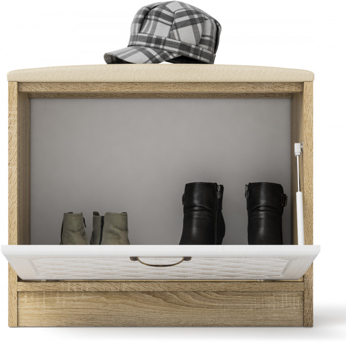 Прихожая П-6 Тумба, дуб сонома/фасады МДФ белое дерево фрезеровка ромб