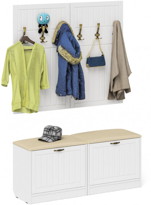 Прихожая П-6 Компоновка № 01, цвет белая шагрень/фасады МДФ белое дерево фрезеровка прованс, ШхГхВ 120х35х200 см.