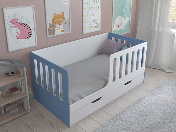 Кровать Астра 12 с ящиком Белый/Голубой