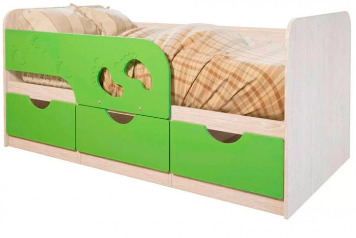 Кровать детская Минима "Лего 1860" (1892х770х850) дуб атланта/салат глянец