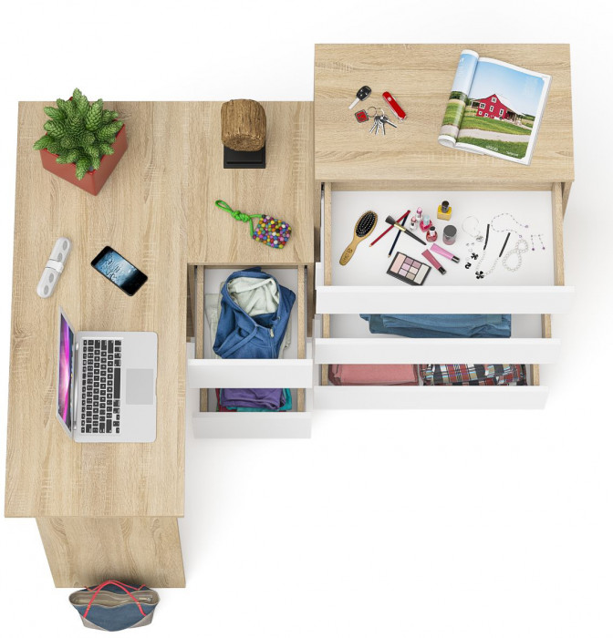 Мори компьютерный стол МС-16 правый + Комод МК700.5, дуб сонома/белый