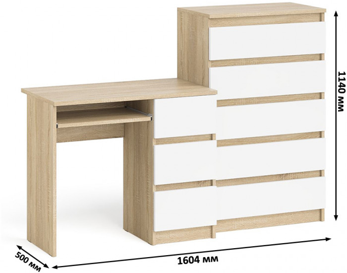 Мори компьютерный стол МС-6 правый + Комод МК700.5, дуб сонома/белый